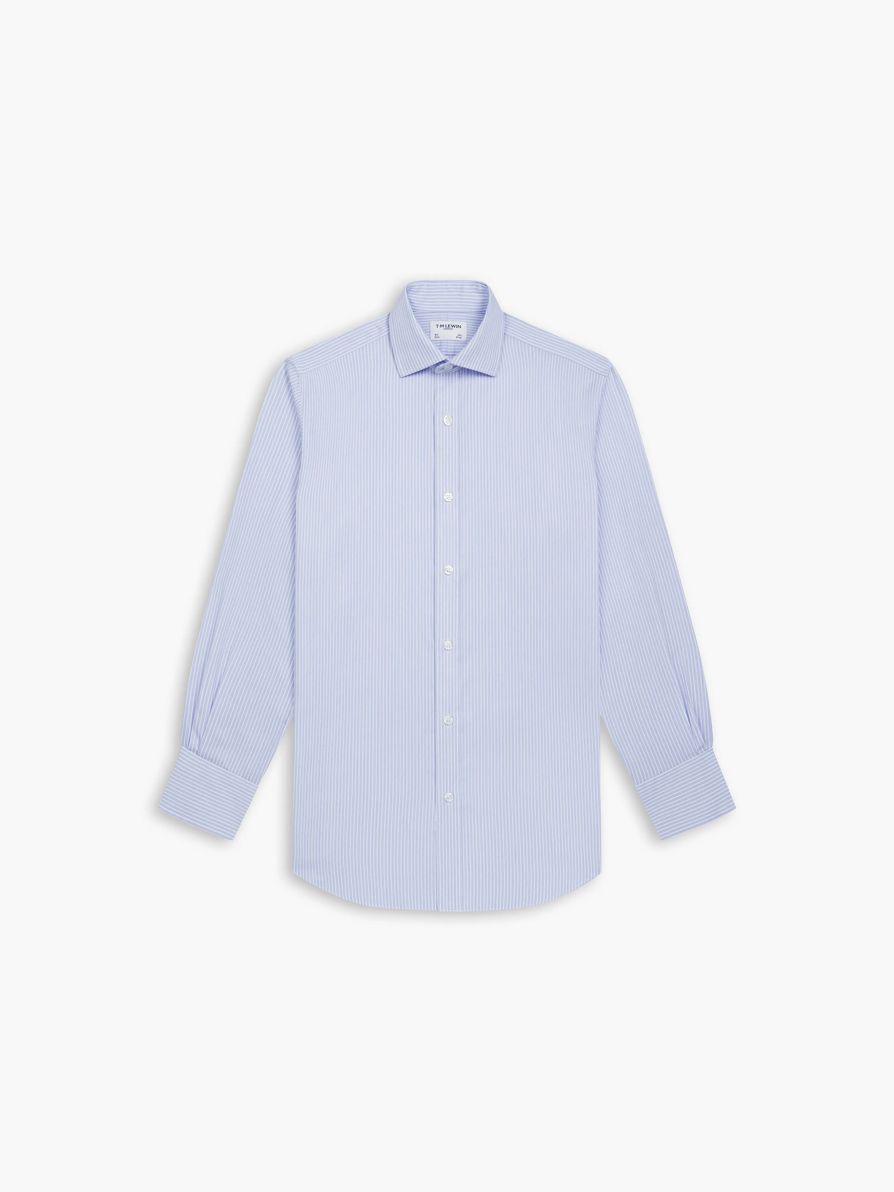 Non-Iron Blue Chalk Stripe Twill Fitted Single Cuff Classic Collar Shirt