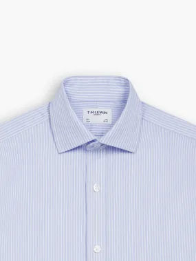 Non-Iron Blue Chalk Stripe Twill Fitted Single Cuff Classic Collar Shirt