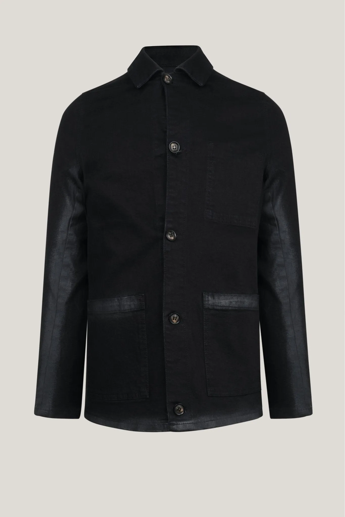 Patch Pocket Fitted Denim Jacket - Black