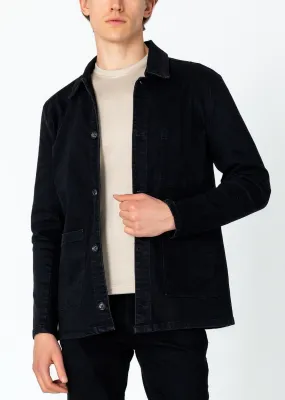 Patch Pocket Fitted Denim Jacket - Black