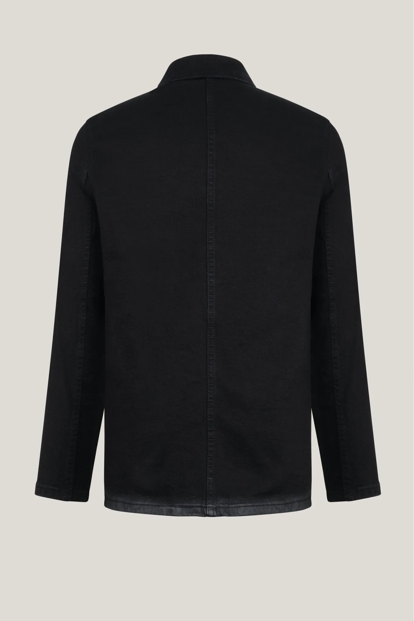 Patch Pocket Fitted Denim Jacket - Black