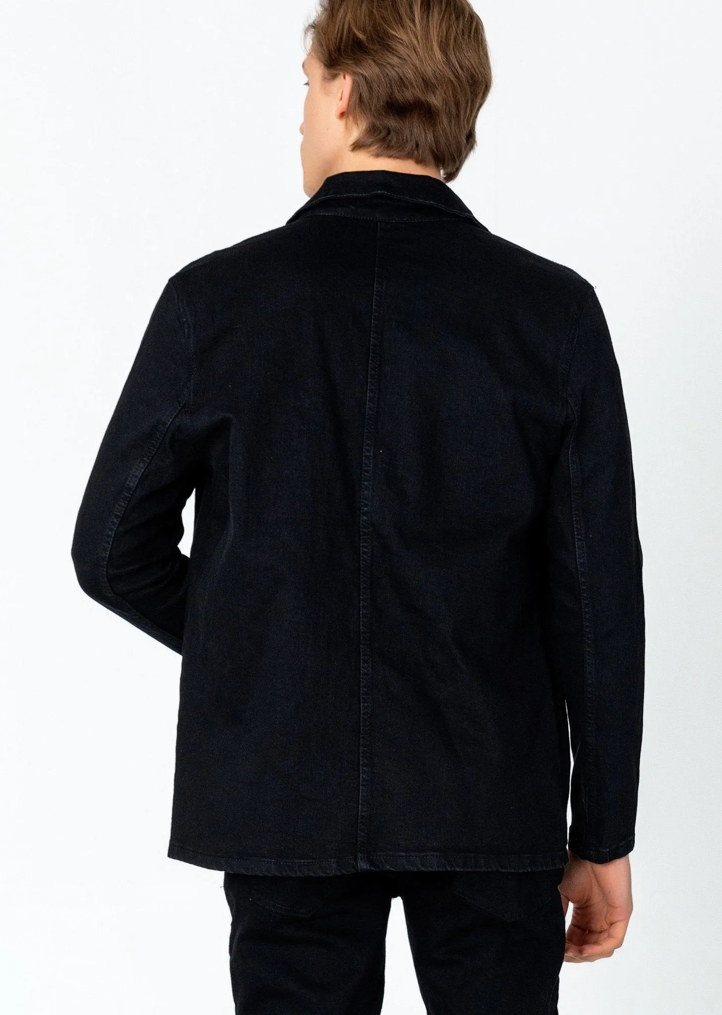 Patch Pocket Fitted Denim Jacket - Black