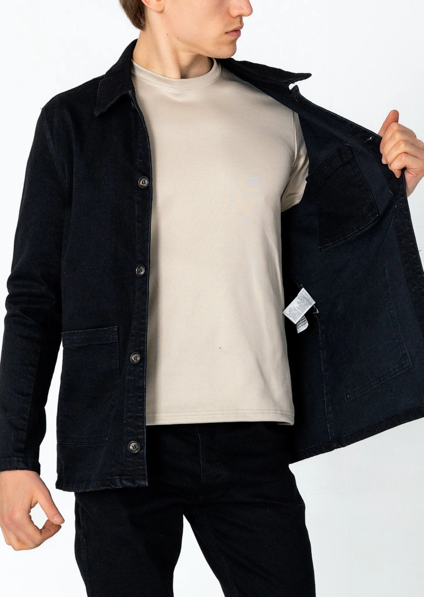 Patch Pocket Fitted Denim Jacket - Black