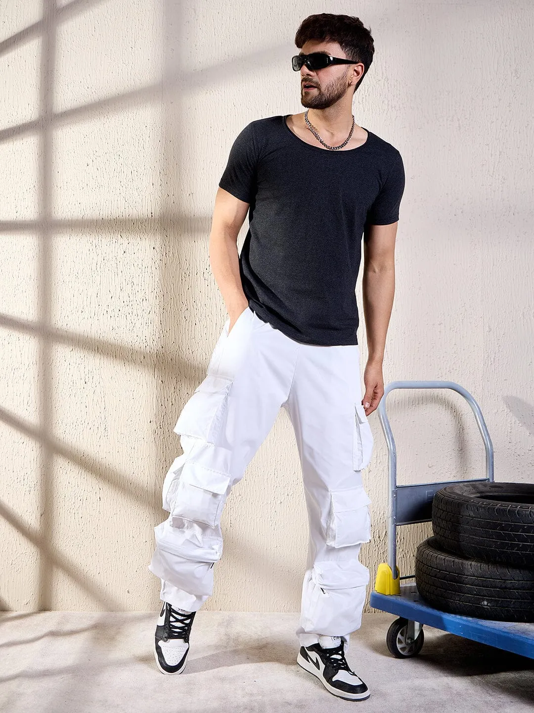 Pearl White Utility Cargo Trackpants