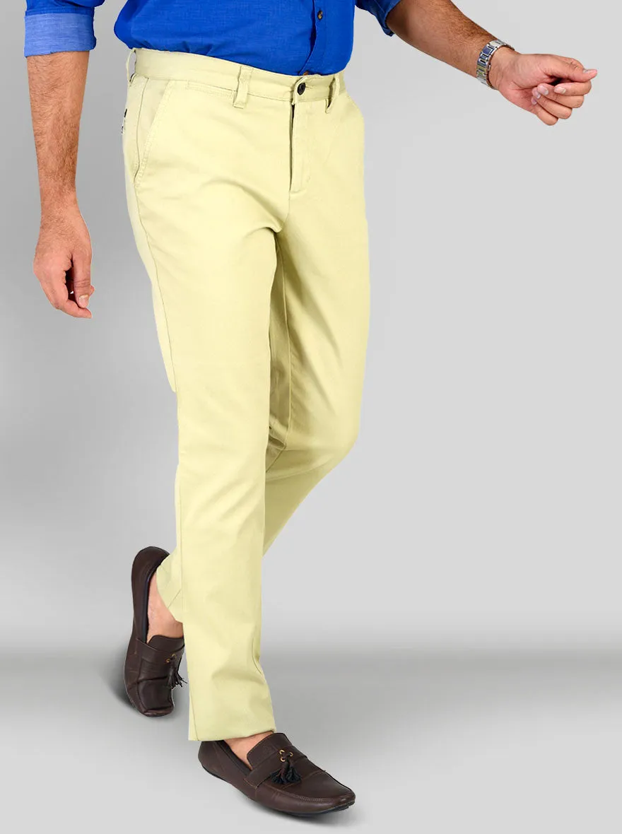 Pelican Yellow Self Textured Slim Fit Chinos | JadeBlue