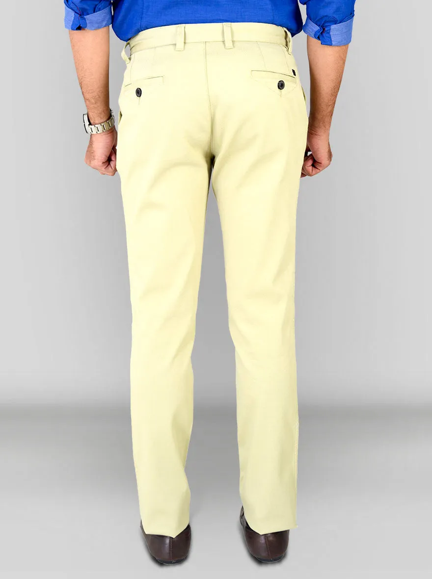 Pelican Yellow Self Textured Slim Fit Chinos | JadeBlue