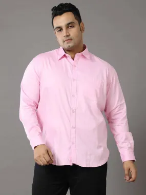 Pink Solid Pure Cotton Shirt Men's Plus Size