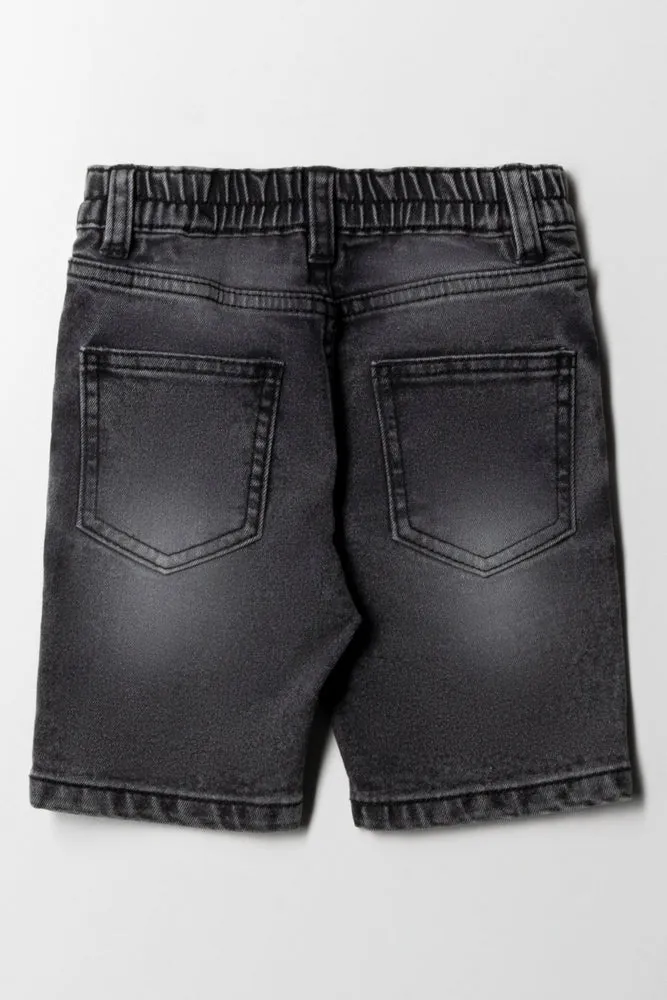 Ripped Denim Short Dark Grey