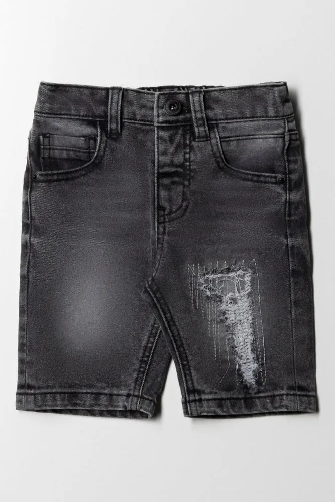 Ripped Denim Short Dark Grey