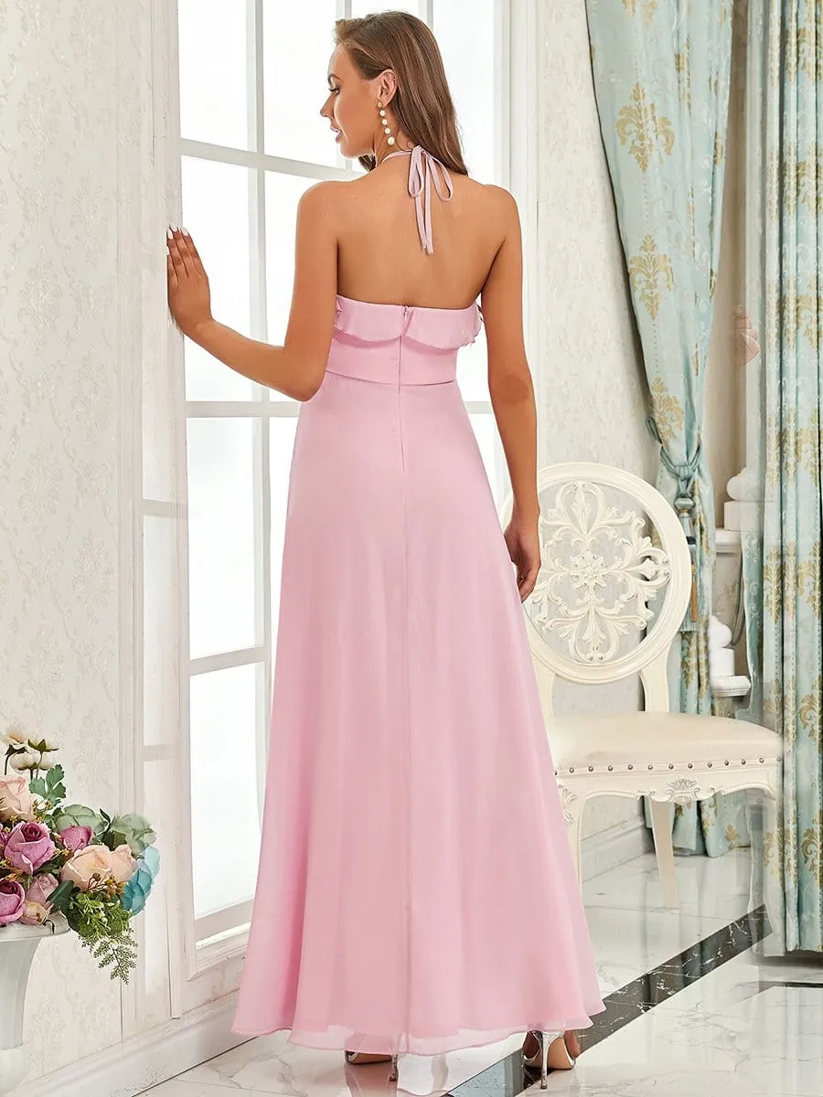 Ruffled Halter A-Line Bridesmaid Dress