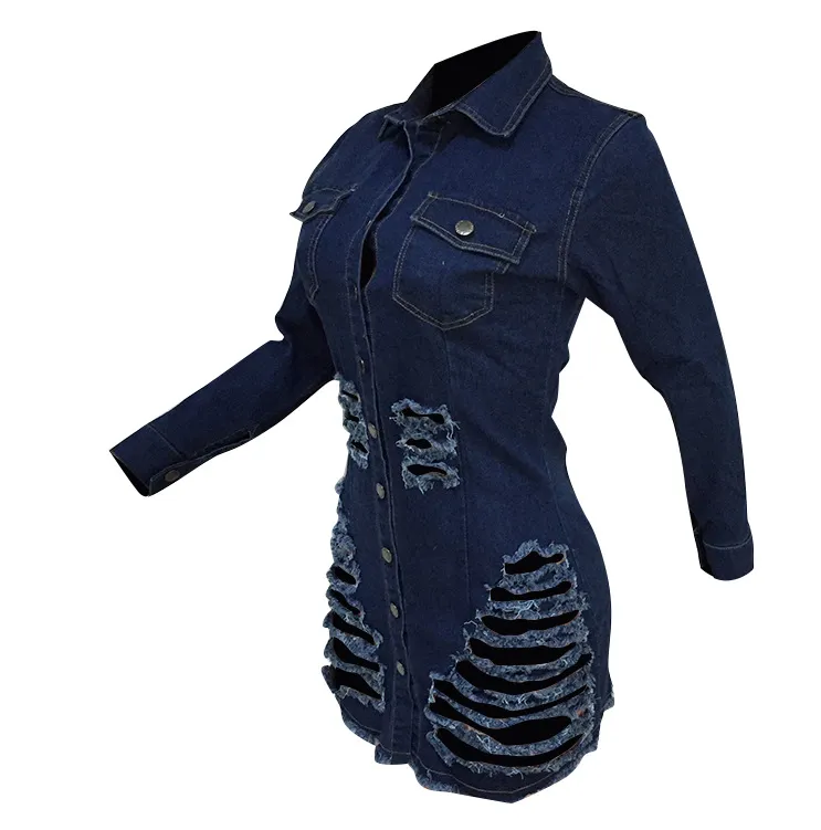 Shredded Denim Casual Dress