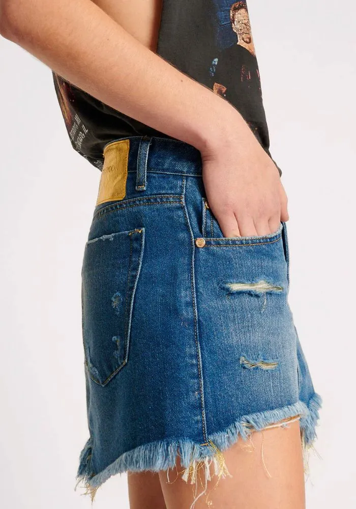 Shredded Junkyard Denim Skirt