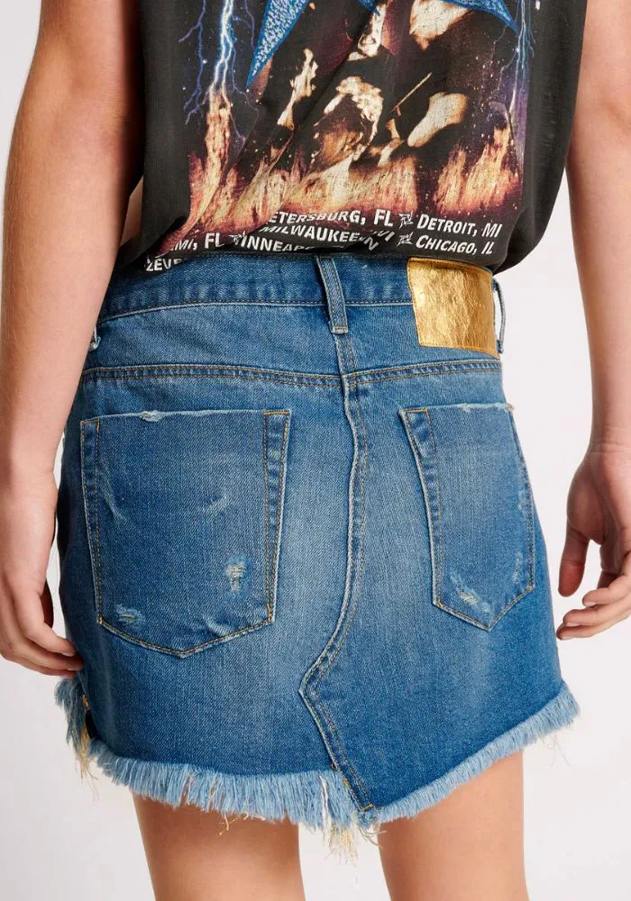 Shredded Junkyard Denim Skirt