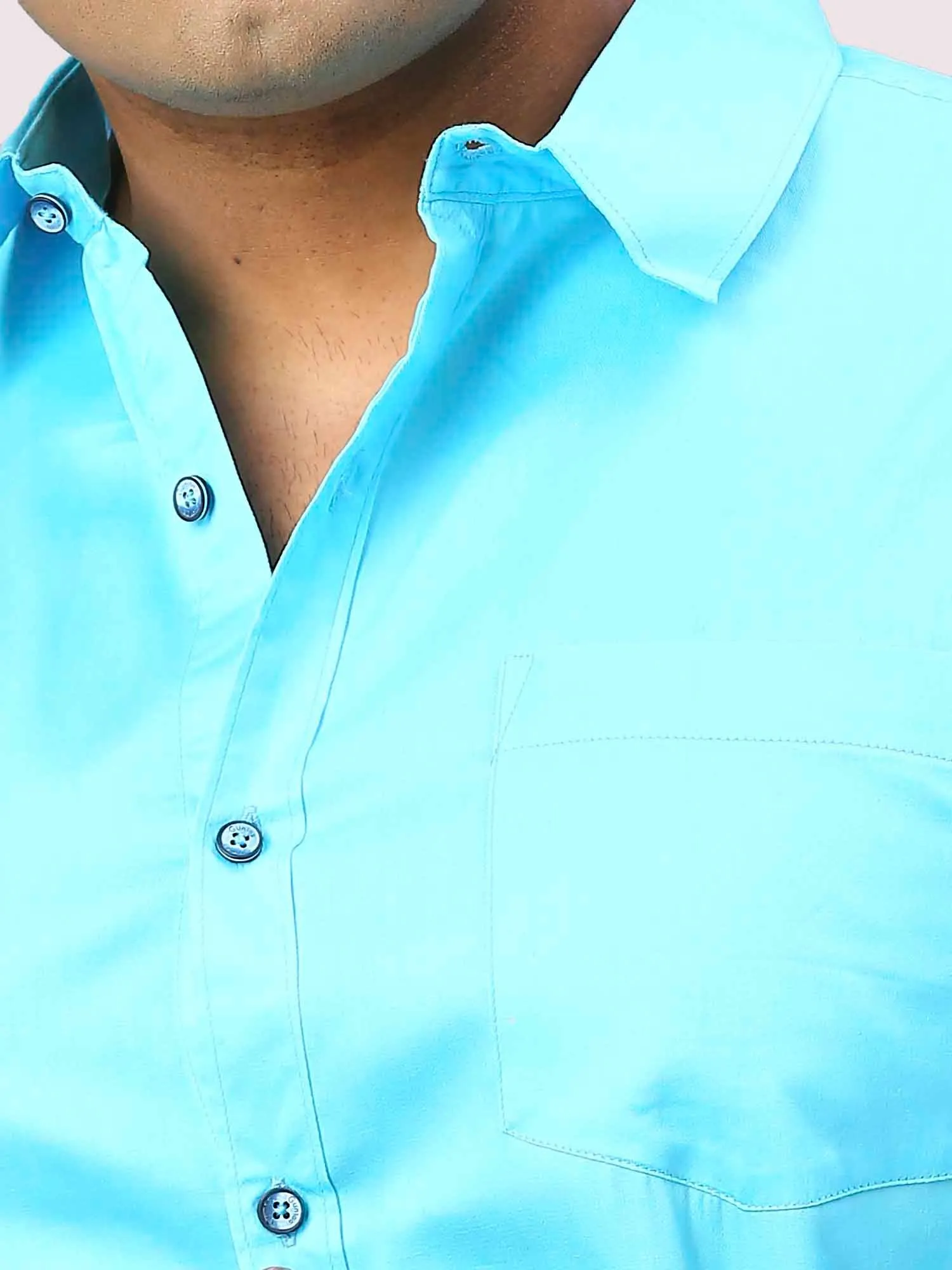 Sky Blue Pure Cotton Full Sleeve Shirt Men's Plus Size