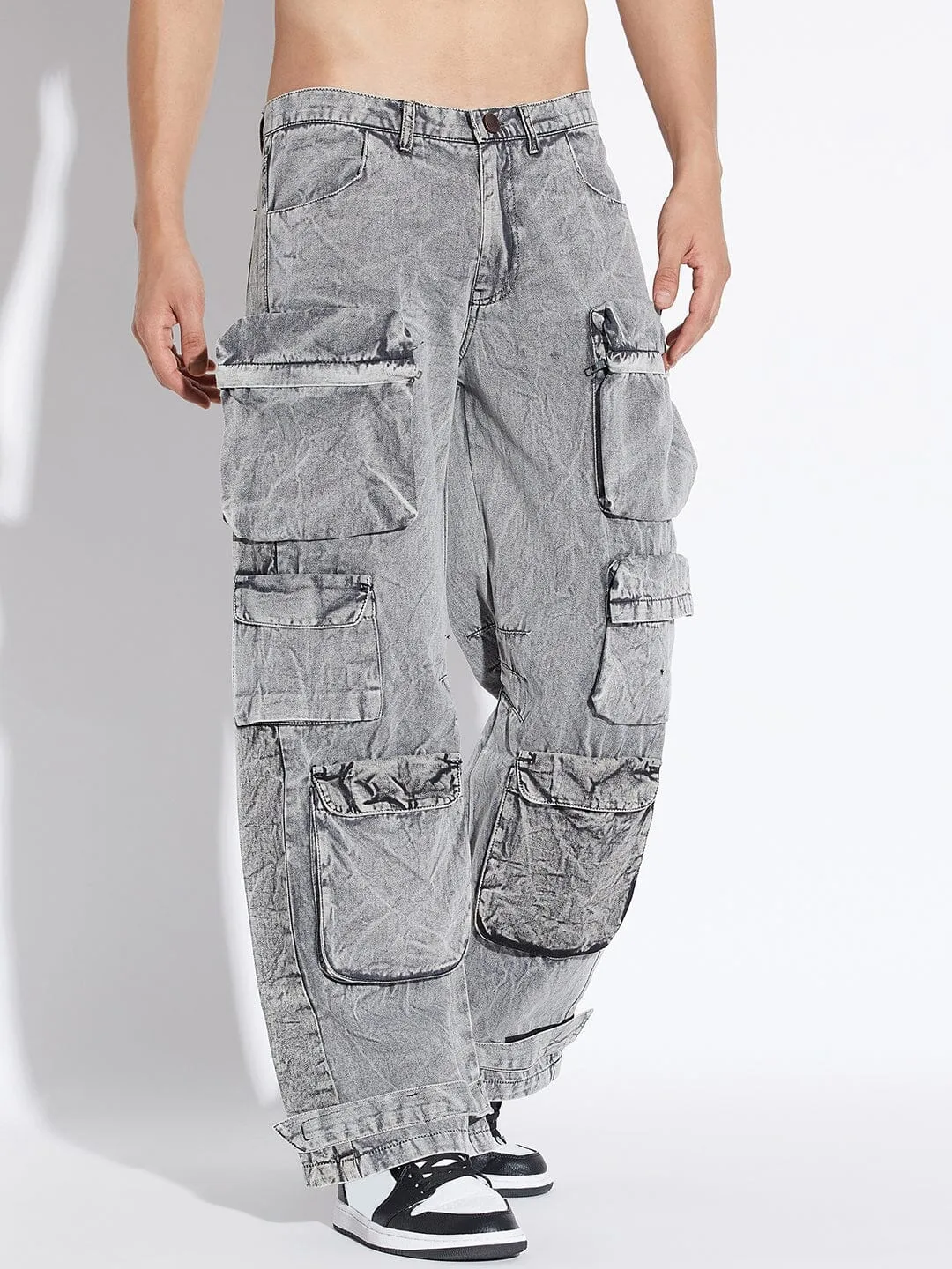 Stone Washed Baggy Cargo Pants