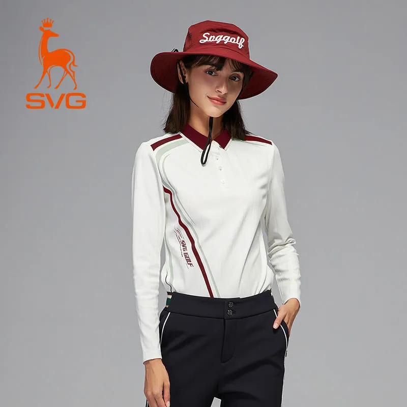 SVG Golf Women's Printed Long Sleeve Lapel Polo Shirt