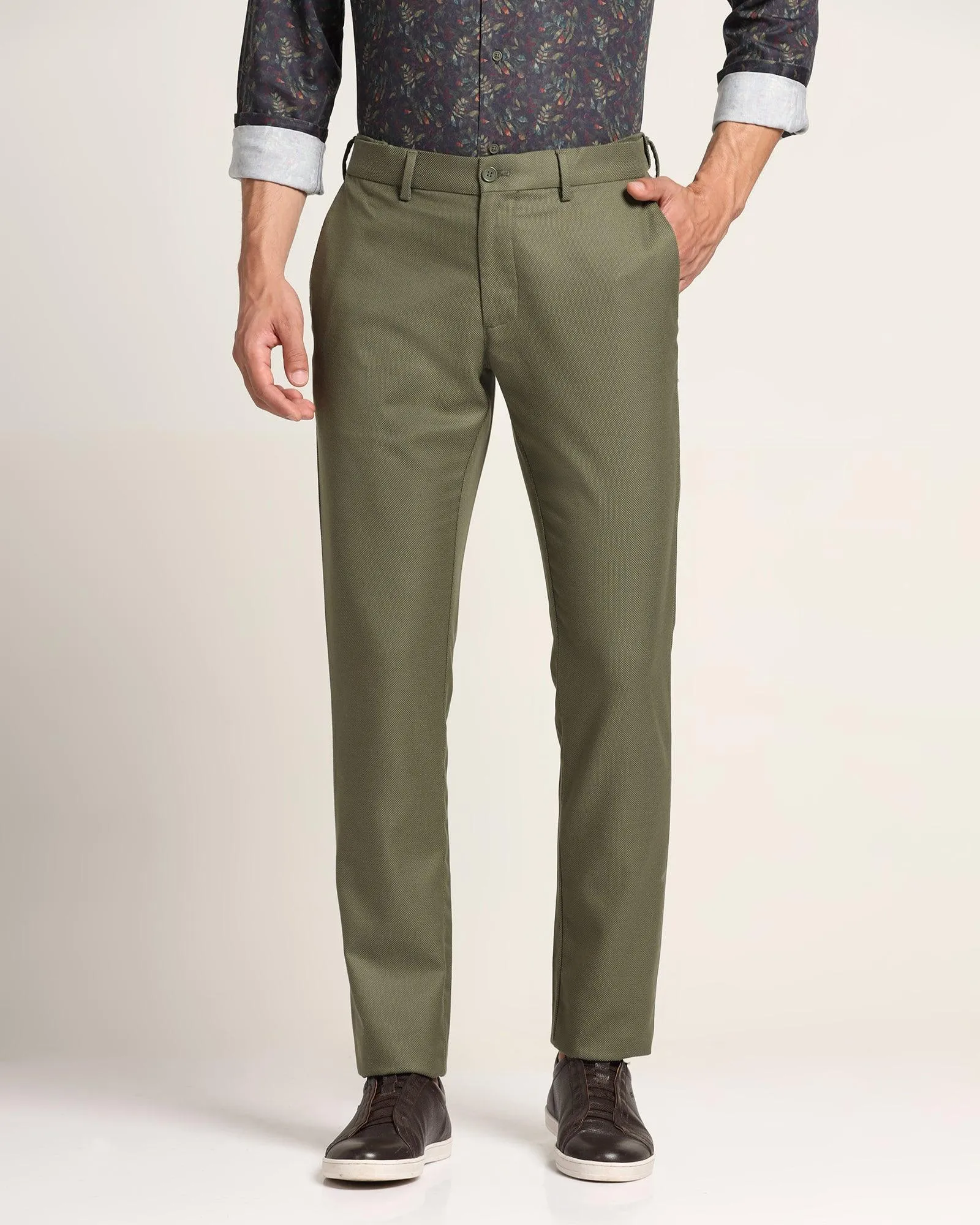 Temp Tech Slim Comfort B-95 Casual Olive Textured Khakis - Clare