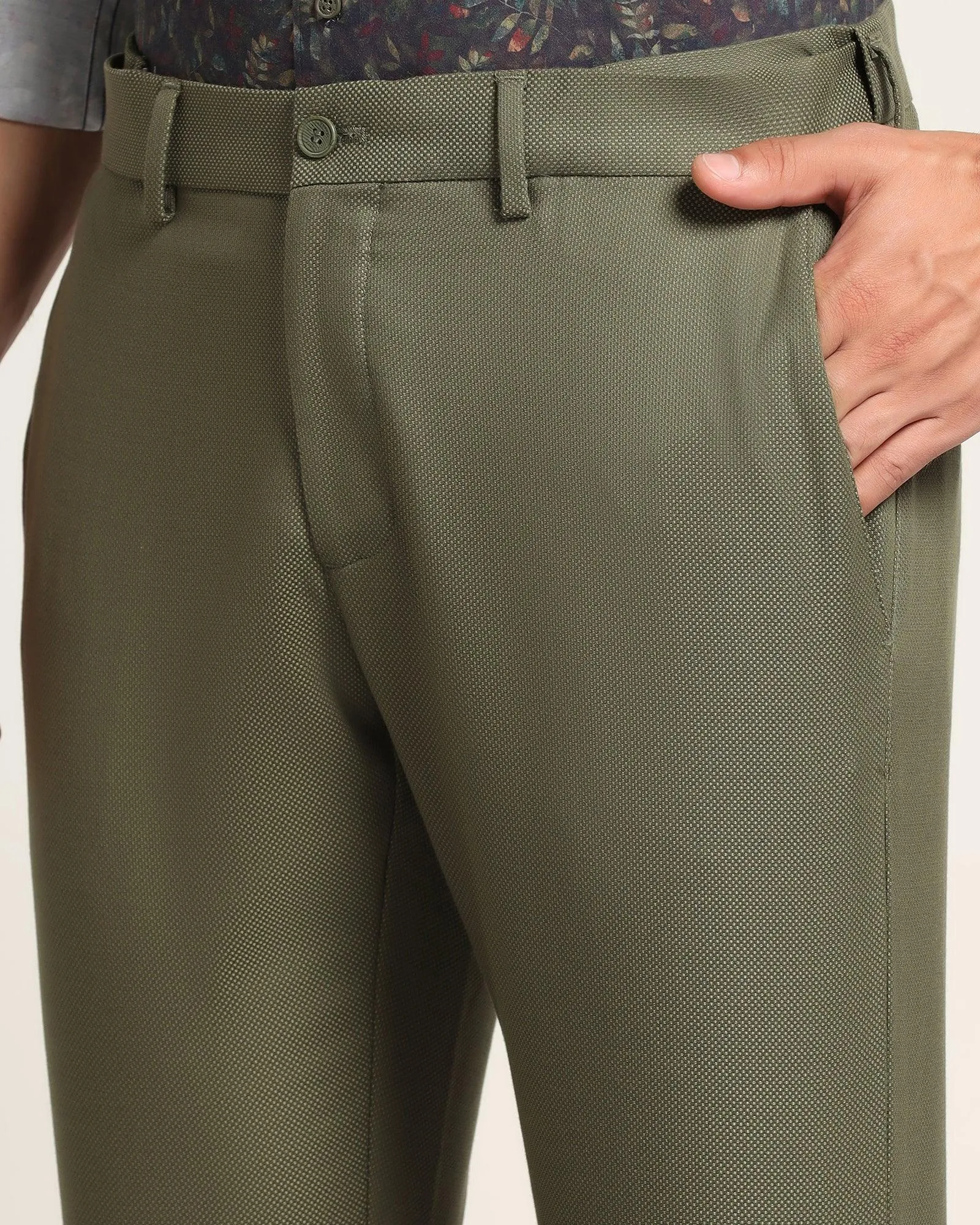 Temp Tech Slim Comfort B-95 Casual Olive Textured Khakis - Clare