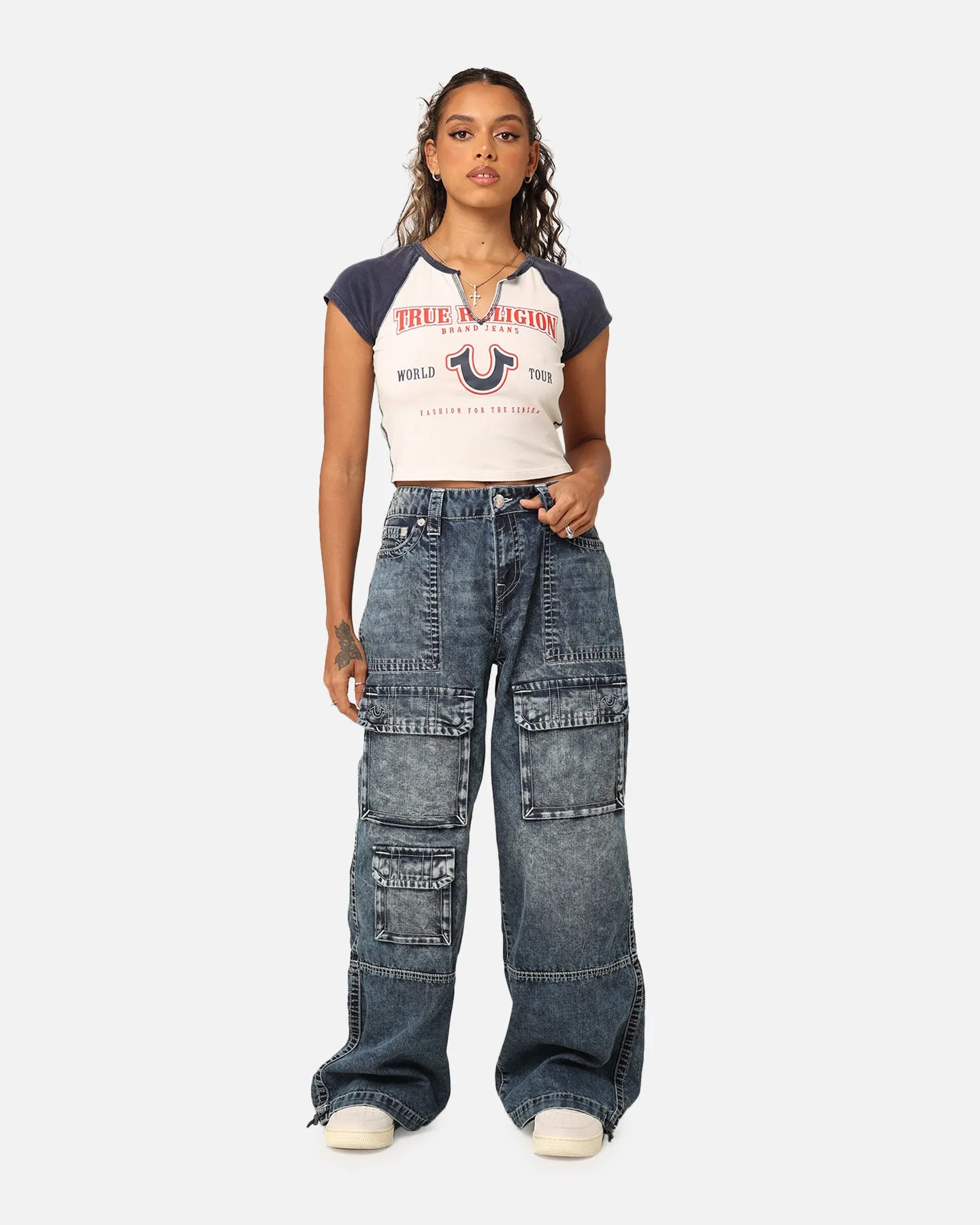 True Religion Women's Jessie Baggy Cargo Big T Jeans Sensation