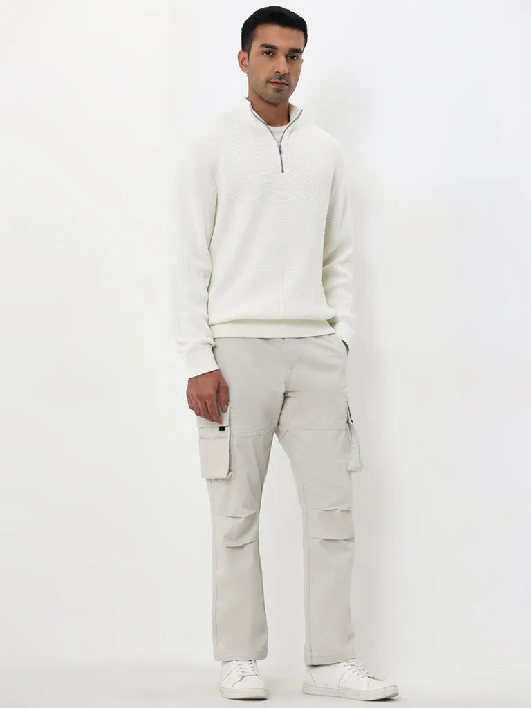 WES Casuals Off-White Relaxed-Fit Mid-Rise Cargo Trousers