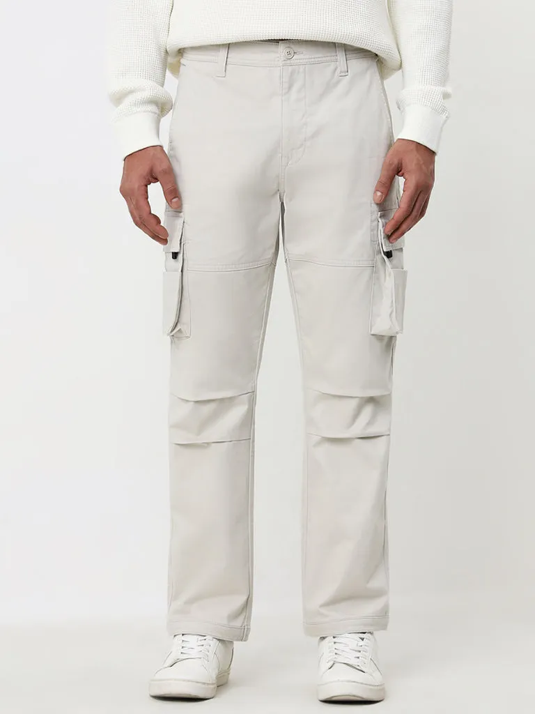 WES Casuals Off-White Relaxed-Fit Mid-Rise Cargo Trousers