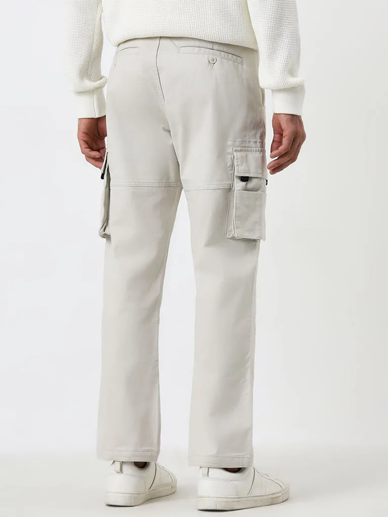 WES Casuals Off-White Relaxed-Fit Mid-Rise Cargo Trousers