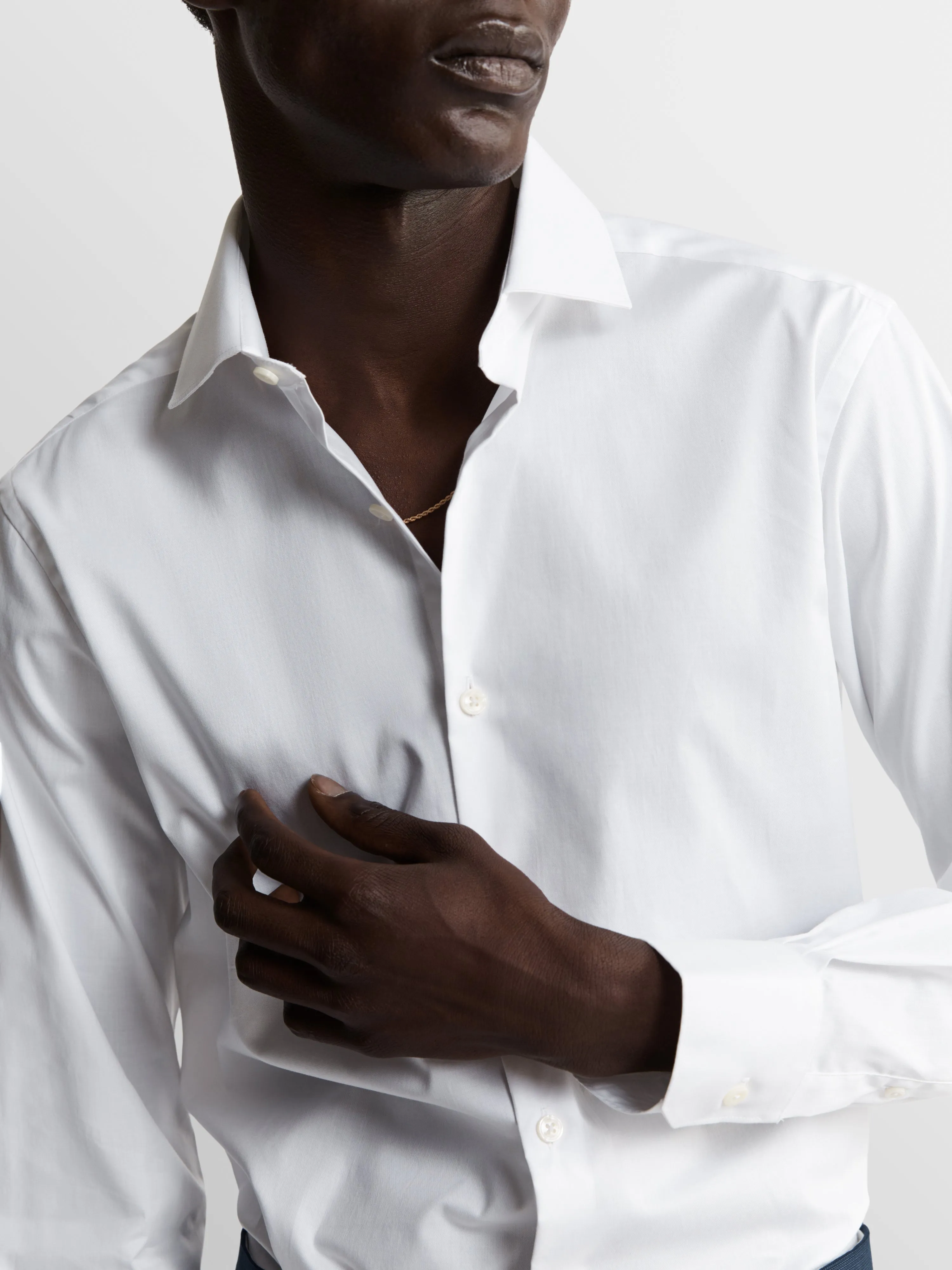 White Stretch Twill Super Fitted Single Cuff Classic Collar Shirt