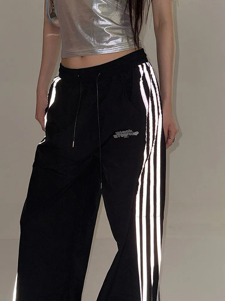 Willow Solid Color Triple Stripes High Waist Straight Leg Baggy Loose Cargo Pants