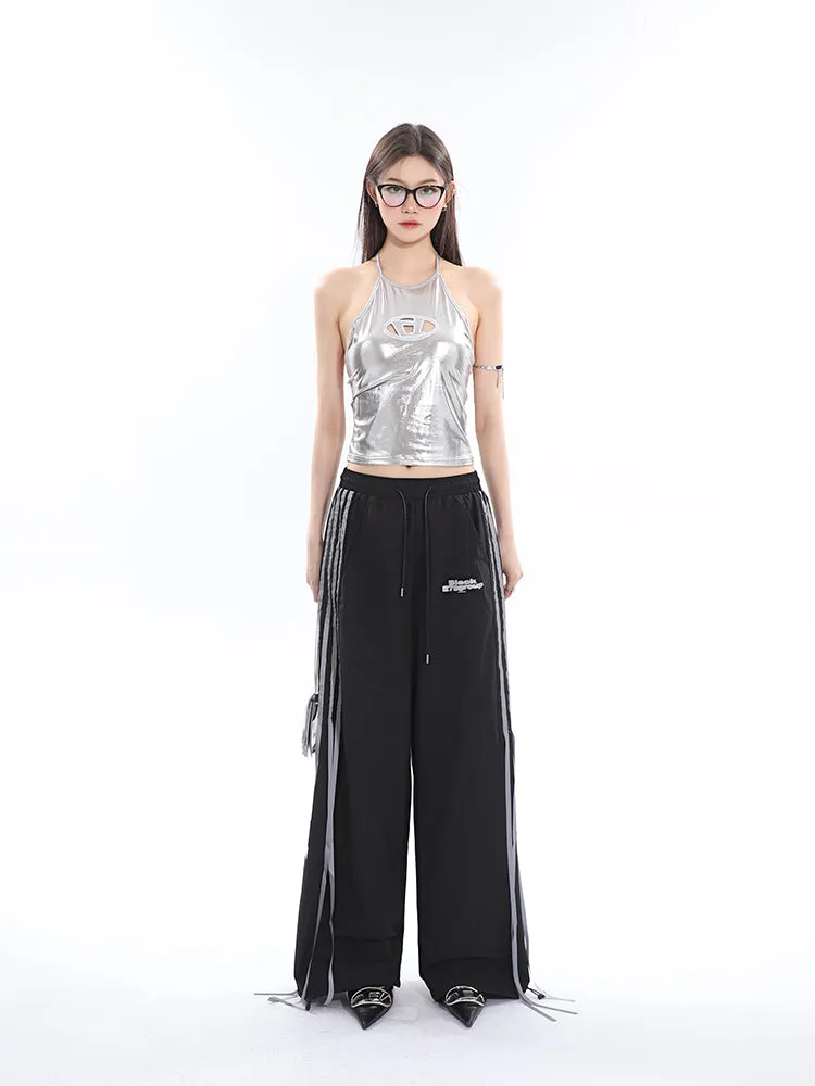 Willow Solid Color Triple Stripes High Waist Straight Leg Baggy Loose Cargo Pants