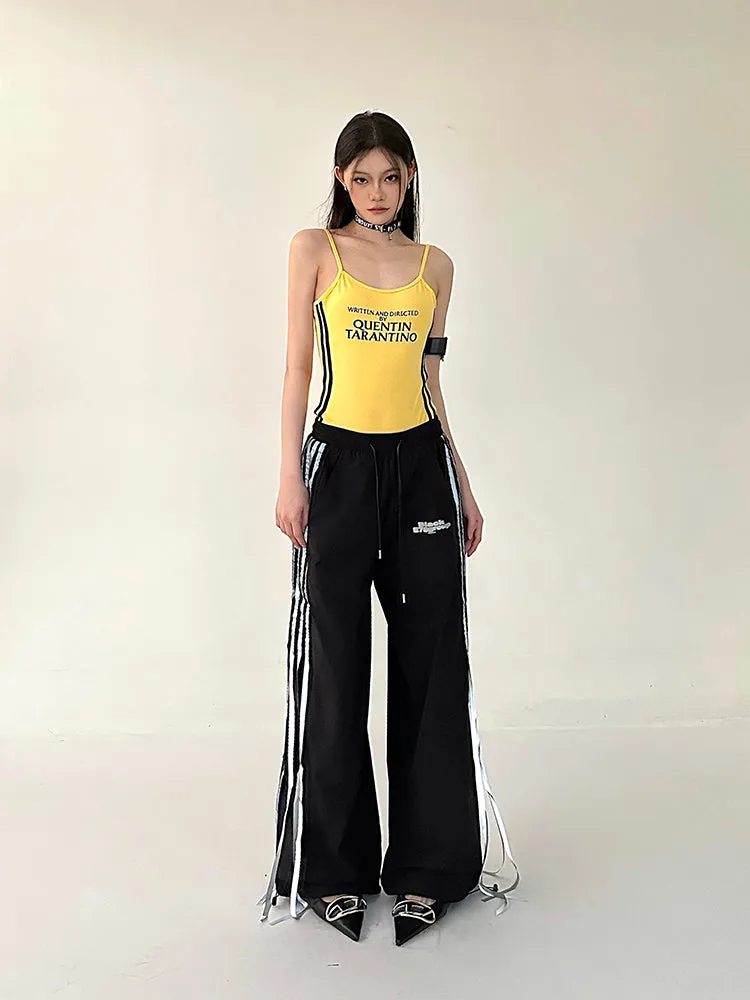 Willow Solid Color Triple Stripes High Waist Straight Leg Baggy Loose Cargo Pants