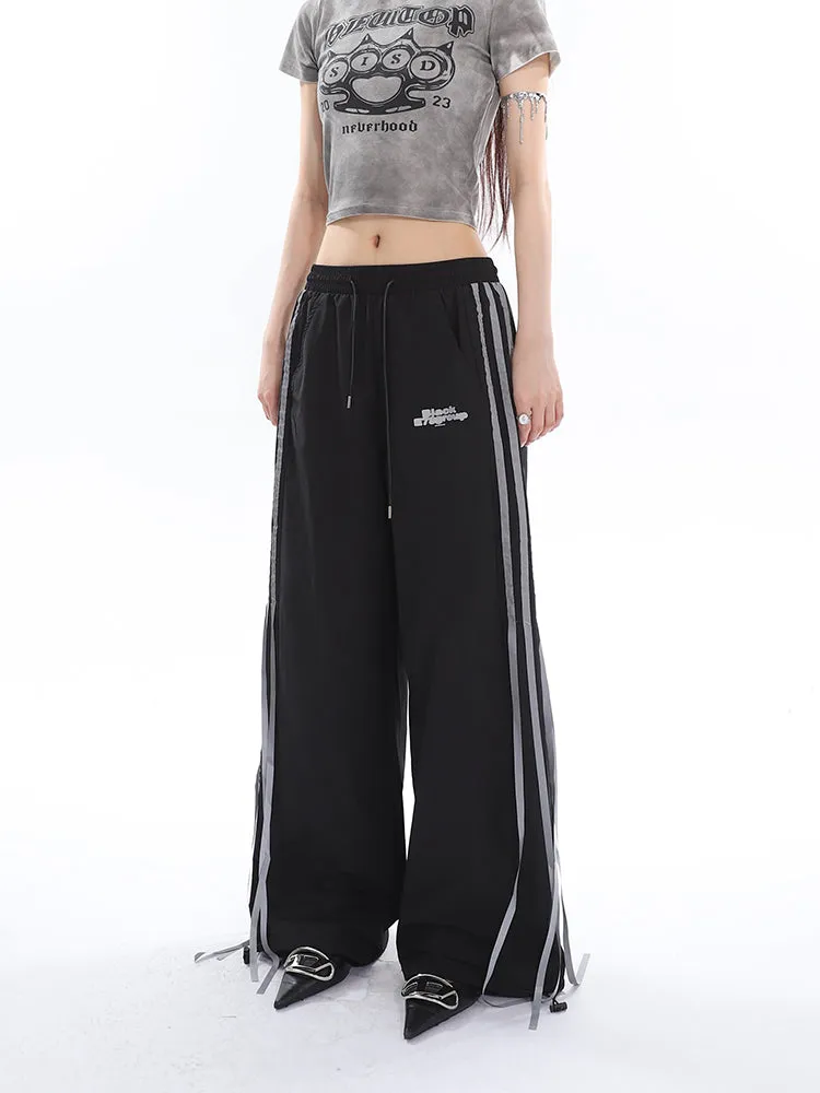 Willow Solid Color Triple Stripes High Waist Straight Leg Baggy Loose Cargo Pants