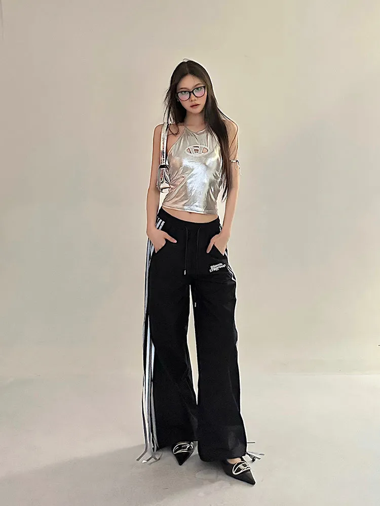 Willow Solid Color Triple Stripes High Waist Straight Leg Baggy Loose Cargo Pants