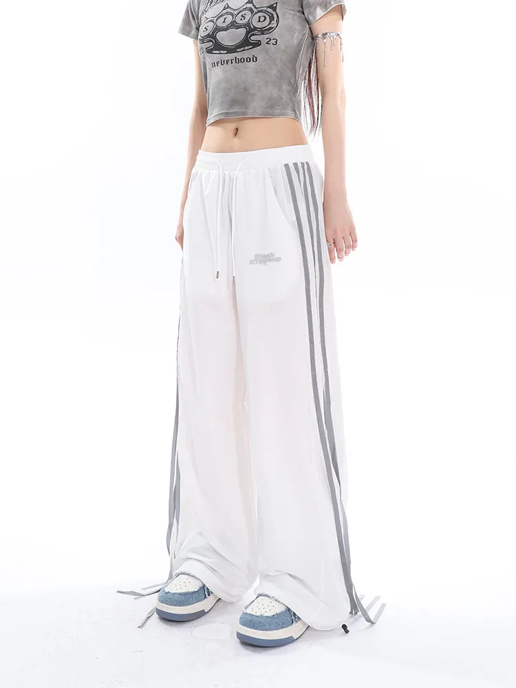 Willow Solid Color Triple Stripes High Waist Straight Leg Baggy Loose Cargo Pants