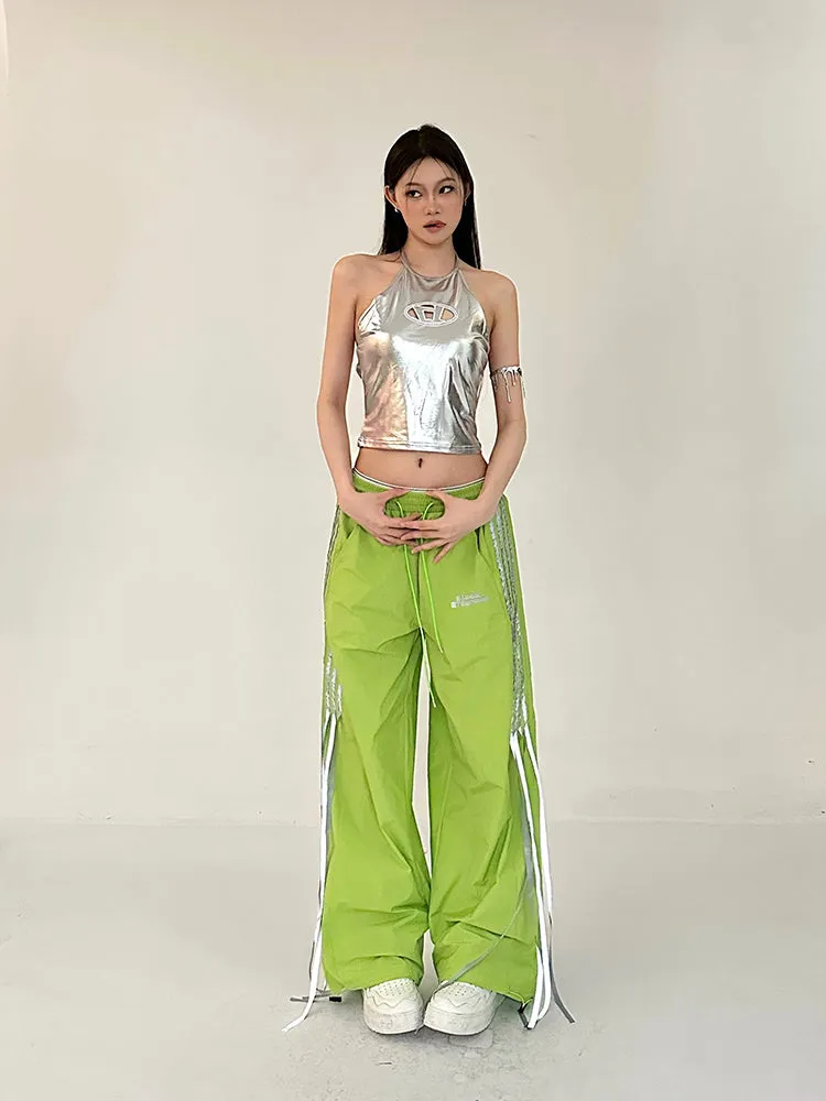 Willow Solid Color Triple Stripes High Waist Straight Leg Baggy Loose Cargo Pants