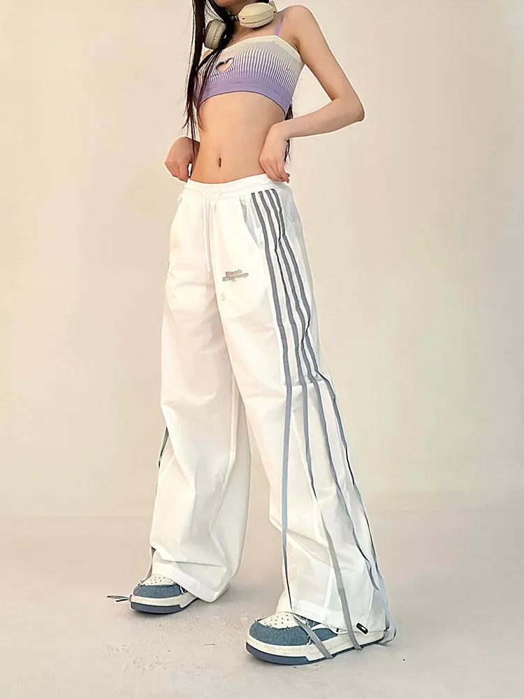 Willow Solid Color Triple Stripes High Waist Straight Leg Baggy Loose Cargo Pants