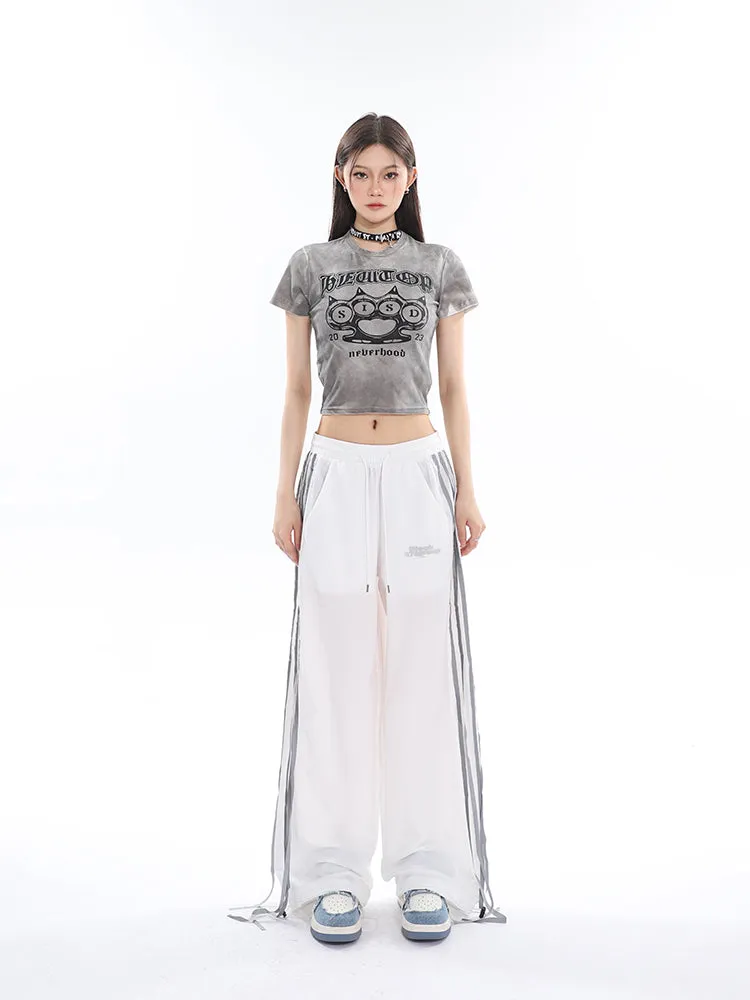 Willow Solid Color Triple Stripes High Waist Straight Leg Baggy Loose Cargo Pants