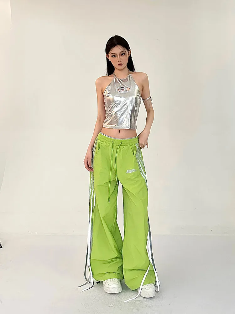 Willow Solid Color Triple Stripes High Waist Straight Leg Baggy Loose Cargo Pants