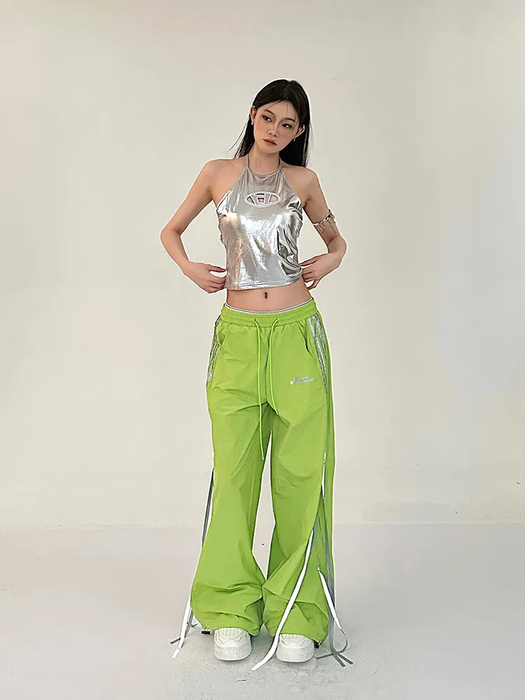 Willow Solid Color Triple Stripes High Waist Straight Leg Baggy Loose Cargo Pants