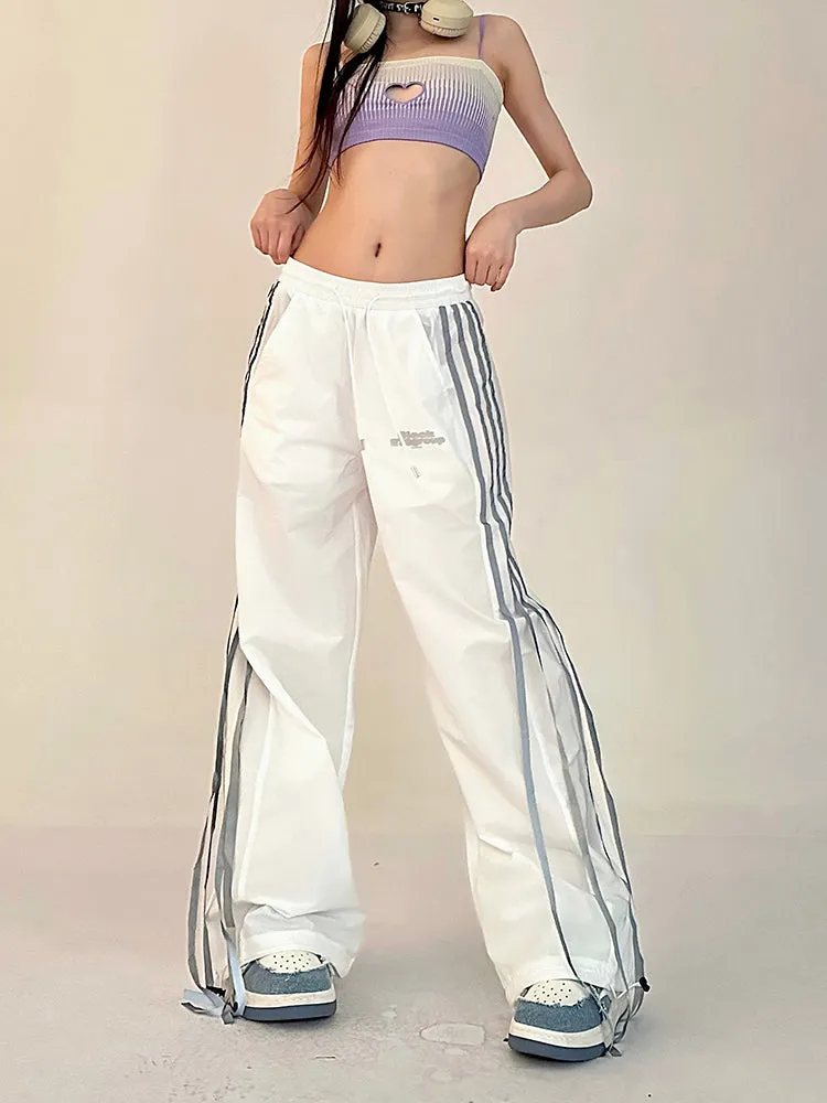 Willow Solid Color Triple Stripes High Waist Straight Leg Baggy Loose Cargo Pants