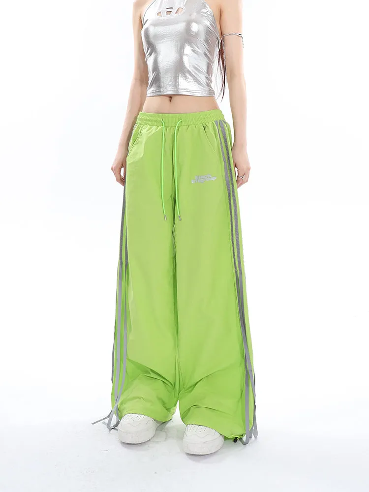 Willow Solid Color Triple Stripes High Waist Straight Leg Baggy Loose Cargo Pants