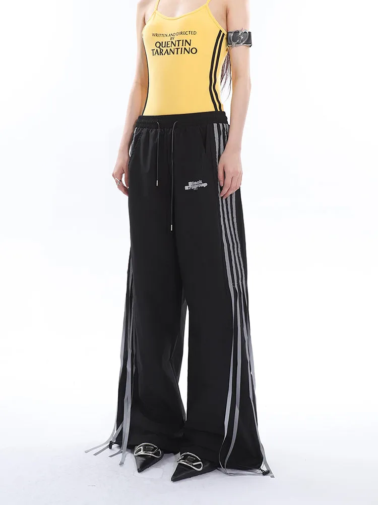 Willow Solid Color Triple Stripes High Waist Straight Leg Baggy Loose Cargo Pants