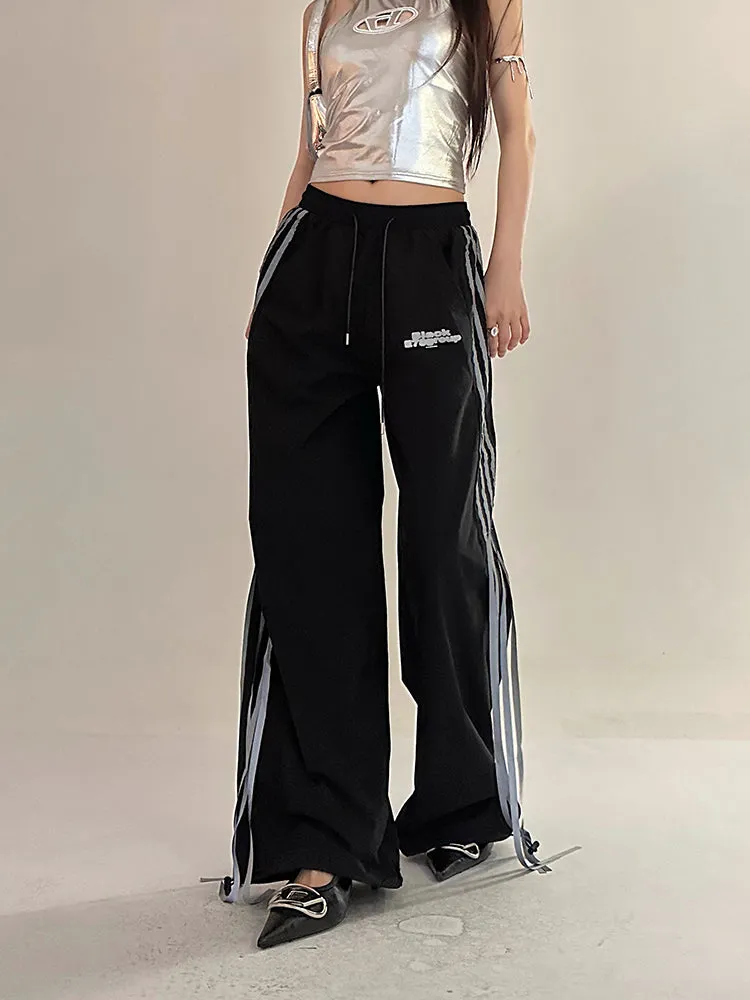 Willow Solid Color Triple Stripes High Waist Straight Leg Baggy Loose Cargo Pants