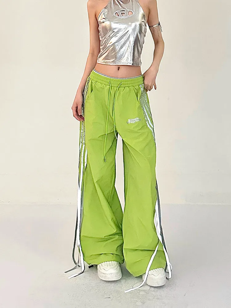 Willow Solid Color Triple Stripes High Waist Straight Leg Baggy Loose Cargo Pants