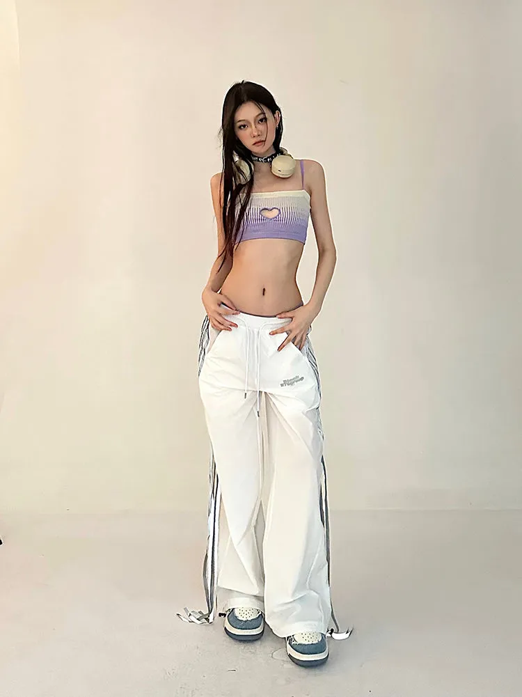 Willow Solid Color Triple Stripes High Waist Straight Leg Baggy Loose Cargo Pants