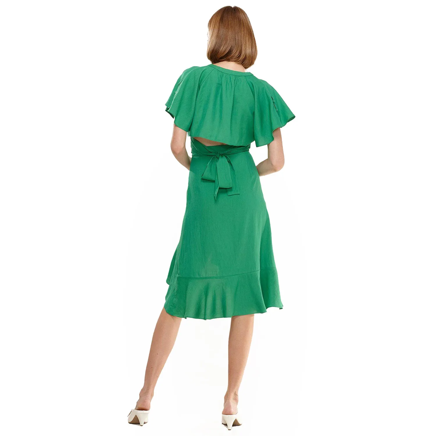 Women's Asymmetrical Hem Button Front Skirt in Kelly Green