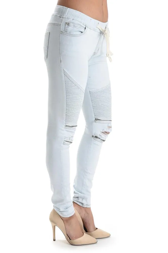 Women's Premium Moto Ripped Skinny Denim Joggers