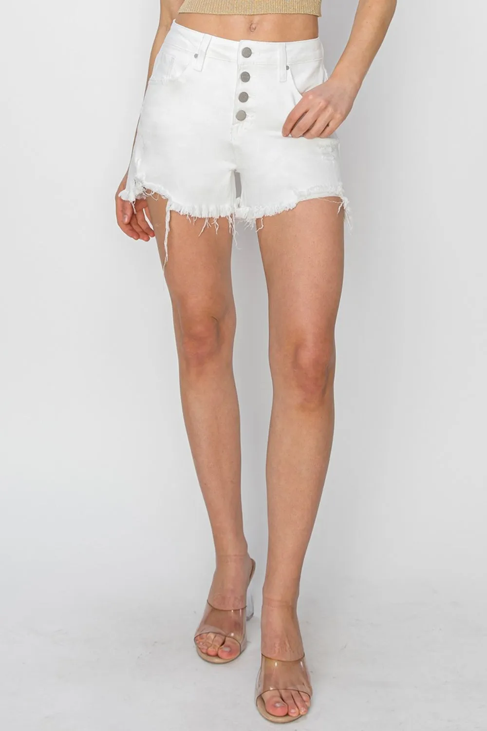 Xara - Button Fly Denim Shorts - Risen - White - Exclusively Online