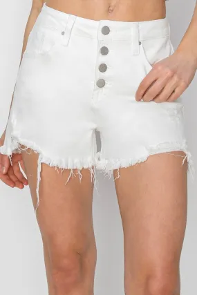 Xara - Button Fly Denim Shorts - Risen - White - Exclusively Online