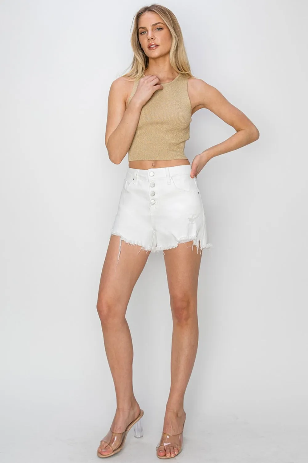 Xara - Button Fly Denim Shorts - Risen - White - Exclusively Online