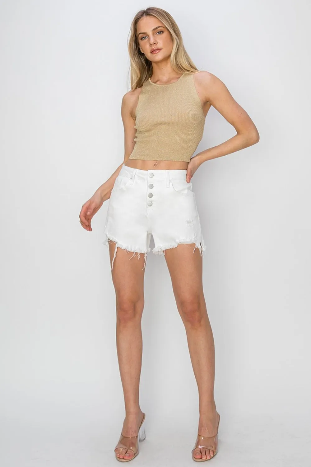 Xara - Button Fly Denim Shorts - Risen - White - Exclusively Online